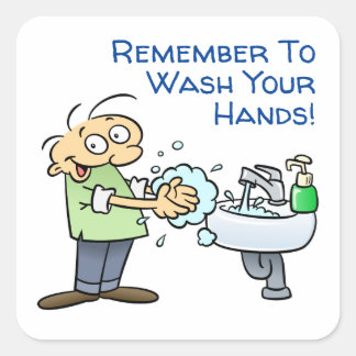 Wash Your Hands Hygiene Reminder Cartoon Square Sticker