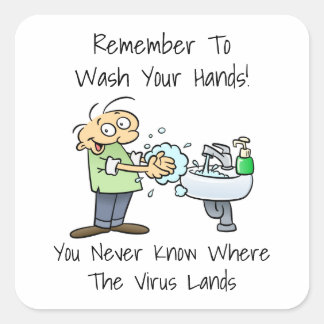 Wash Your Hands Hygiene Reminder Cartoon Square Sticker