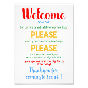 Wash Your Hands Medically Fragile New Baby Sign