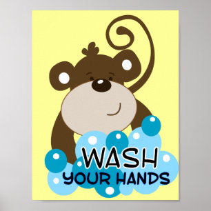 Wash Your Hands Monkey Bathroom Art Print