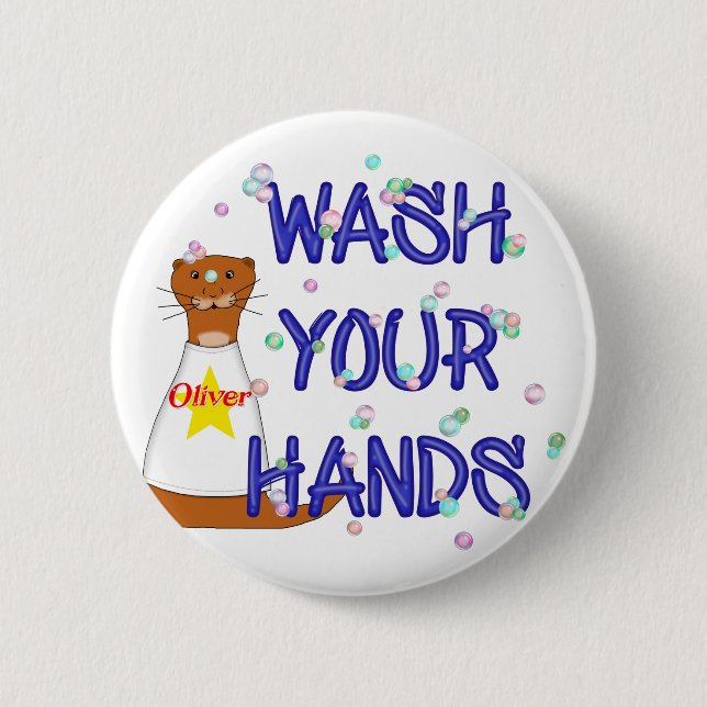 Wash Your Hands Oliver The Otter 6 Cm Round Badge (Front)