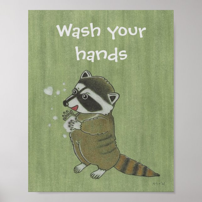"Wash your hands" Racoon Animal Poster (Front)