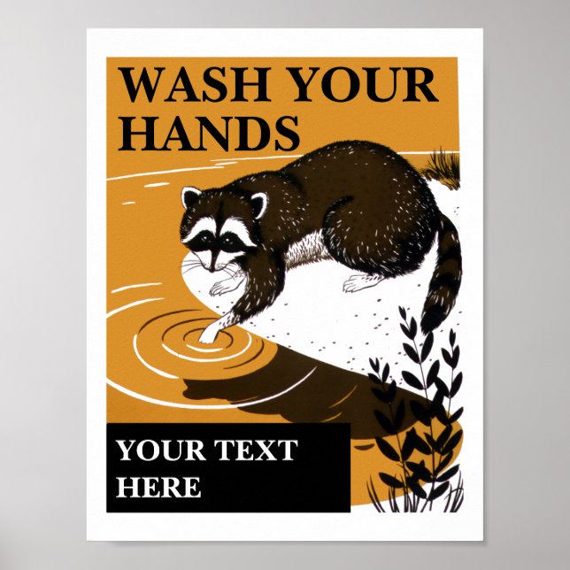 Wash Your Hands Racoon Template Poster (Front)