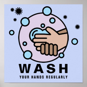 Wash Your Hands Regularly Virus Icon Poster