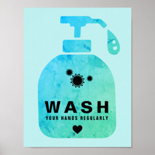 Wash Your Hands Regularly Virus Icon Poster