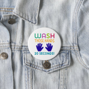 Wash your hands reminder 7.5 cm round badge