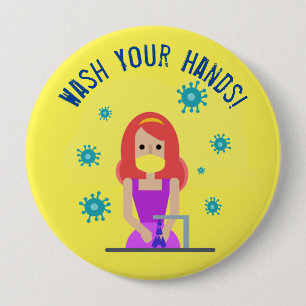 Wash Your Hands safety 10 Cm Round Badge