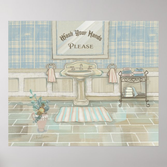 Wash Your Hands Vintage Sink Bathroom Decor Print (Front)