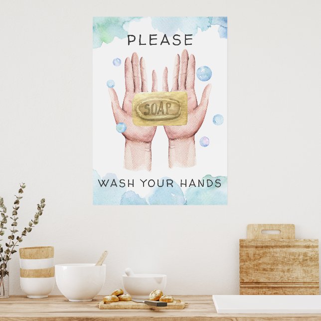 Wash Your Hands | Watercolor Illustration Poster (Kitchen)
