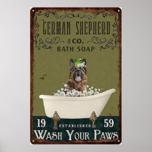 Wash your paw German Shepherd vintage Poster
