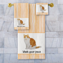 Wash Your Paws Orange Cat Watercolor Stripes 