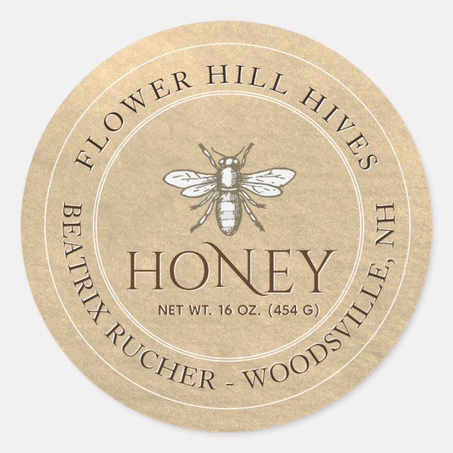 Washed Kraft Honey Label with French Bee (Front)