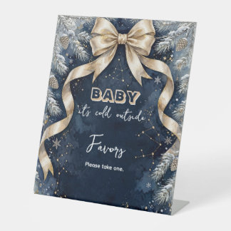 Washed Navy Blue Winter Golden Bow Favours Pedestal Sign
