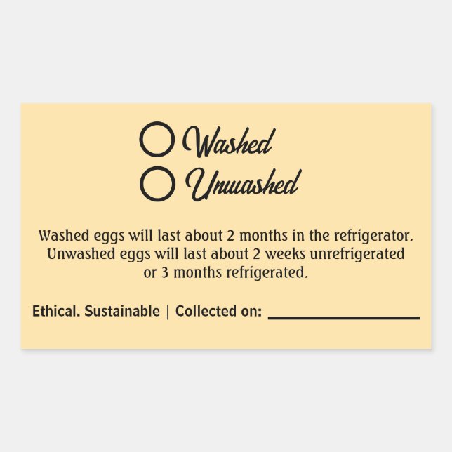 Washed Unwashed Chicken Egg Carton Packaging Rectangular Sticker (Front)
