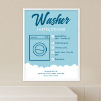 Washer Instructions Modern Laundromat Sign Poster