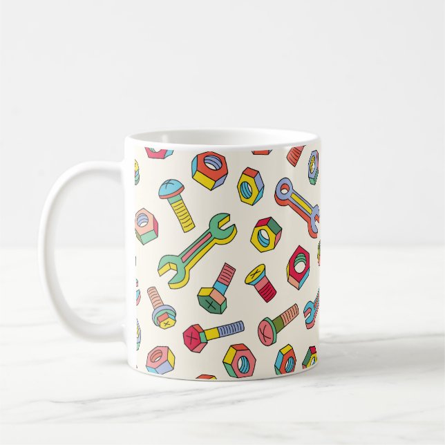 Washers and screws seamless pattern coffee mug (Left)