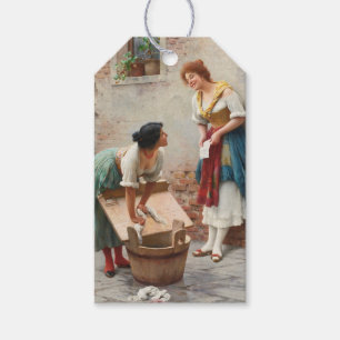 Washerwomen Sharing Happy News Gift Tags