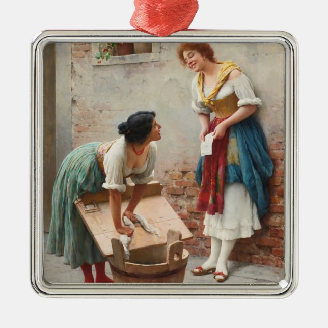 Washerwomen Sharing the Happy News Metal Tree Decoration (Front)