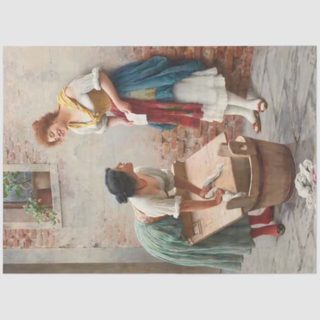 Washerwomen Sharing the News in an Italian Village Tissue Paper (Front)