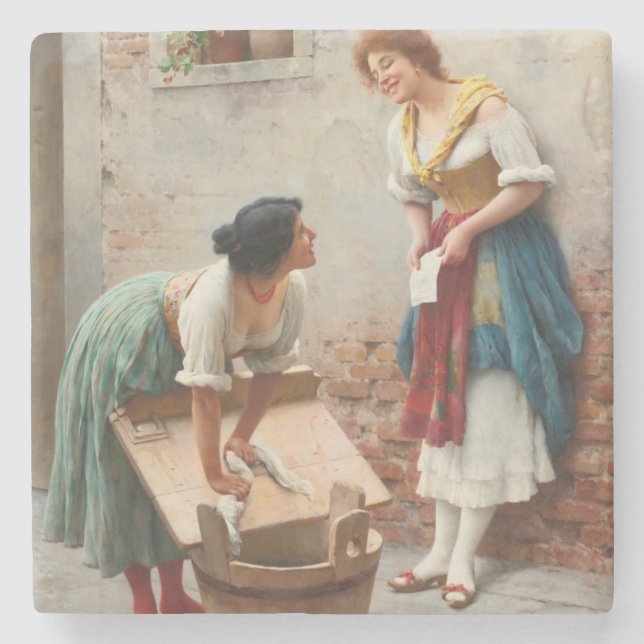 Washerwomen Sharing the News Stone Coaster (Front)