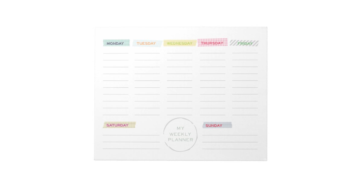 Washi Tape Weekly Planner Notepad Zazzle