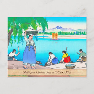 Washing At The Bank- women doing laundry Postcard