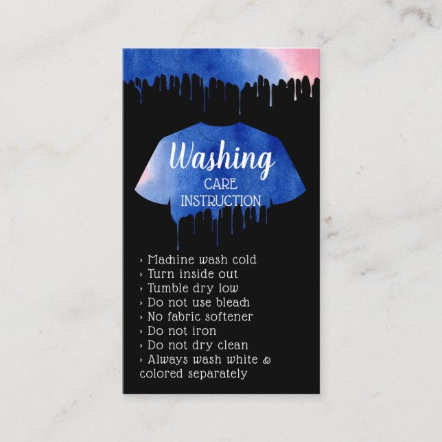 Washing Care Instruction black Business Card (Front)