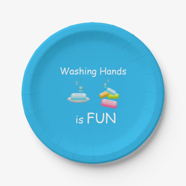 Washing Hands is FUN Cute Blue Paper Plate (Front)