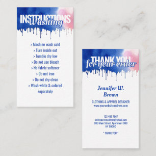 Washing Instruction Blue Watercolor Drip Thank You Business Card