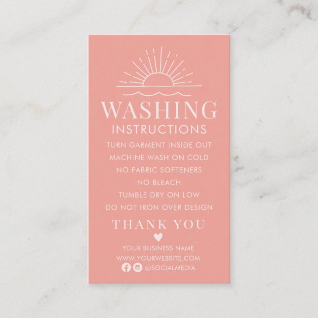 Washing Instructions Clothing Shirt Care with Sun  Business Card (Front)