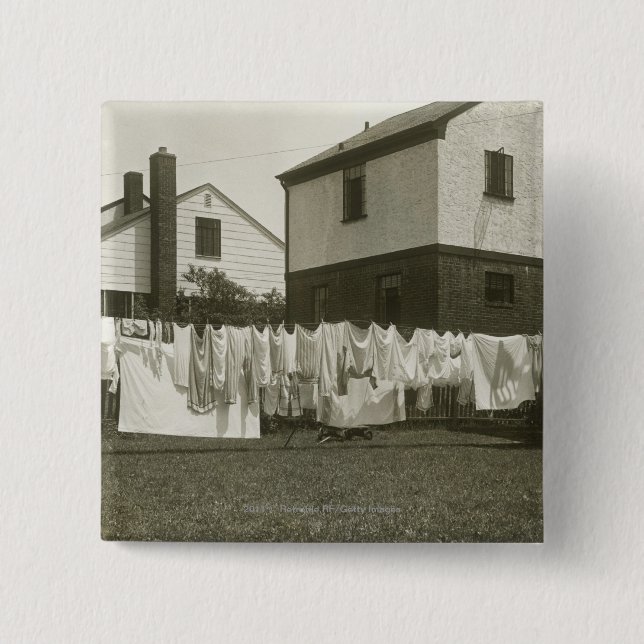 Washing line outside houses 15 cm square badge (Front)