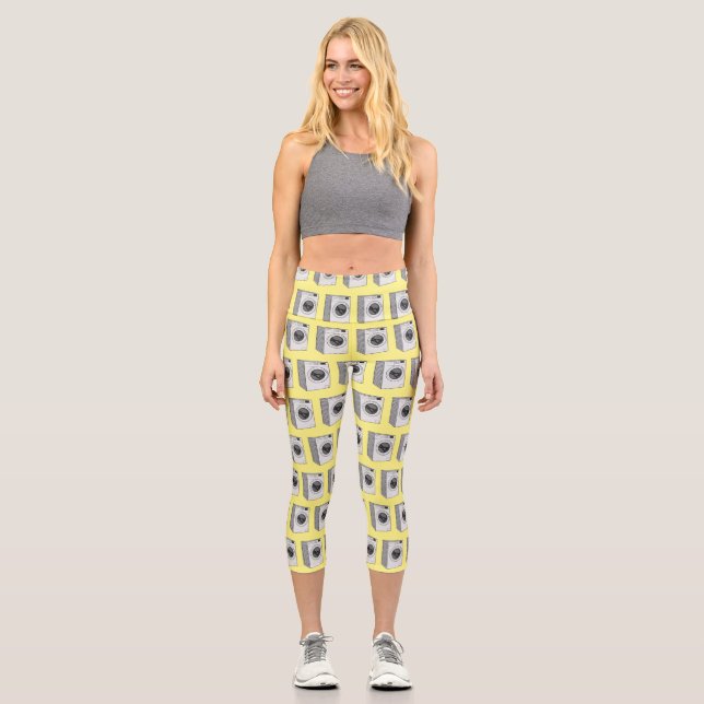 Washing machine cartoon illustration  capri leggings (Front)
