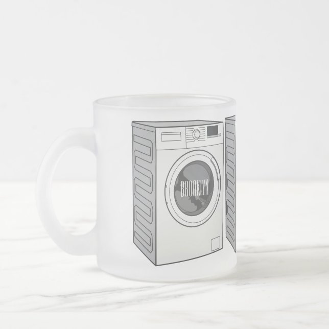 Washing machine cartoon illustration  frosted glass coffee mug (Left)