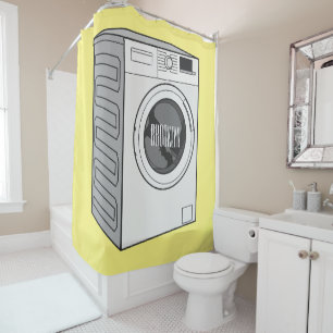 Washing machine cartoon illustration  shower curtain