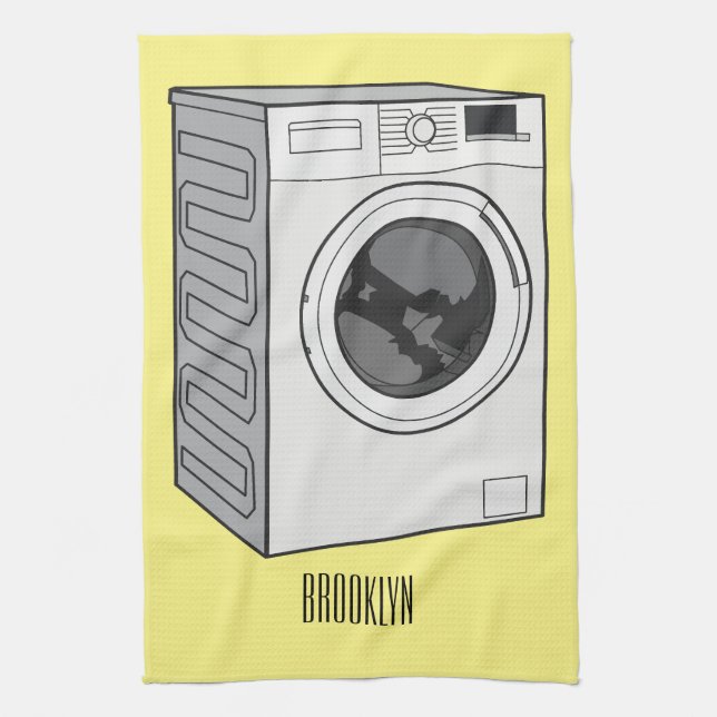 Washing machine cartoon illustration  tea towel (Vertical)