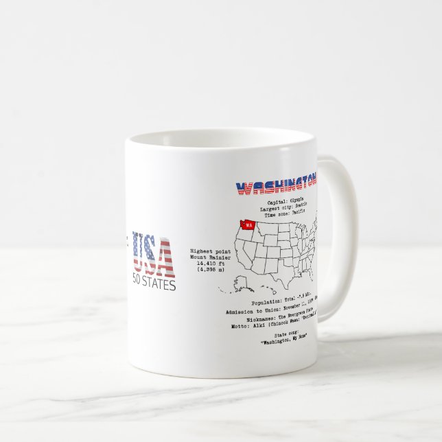 Washington American state on a map and useful info Coffee Mug (Front Right)