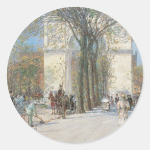 Washington Arch, Spring by Frederick Childe Hassam Classic Round Sticker
