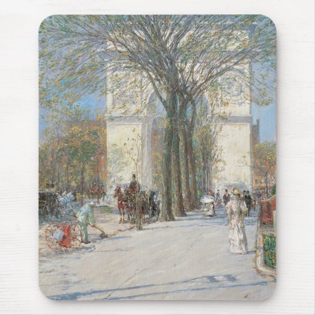 Washington Arch, Spring by Frederick Childe Hassam Mouse Mat (Front)