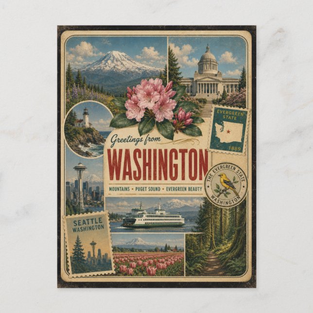 Washington Authentic Vintage Style Postcard (Front)