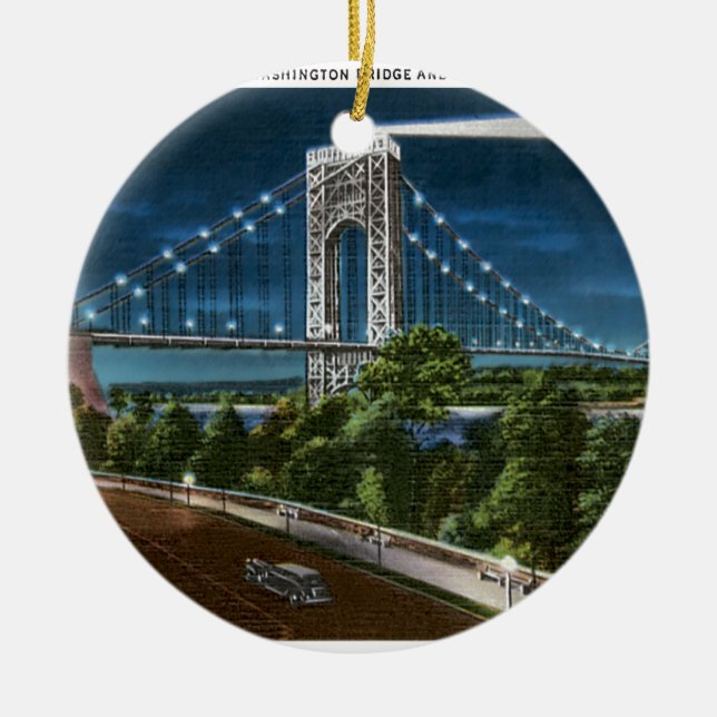 Washington Bridge and Hudson River Ceramic Tree Decoration (Front)