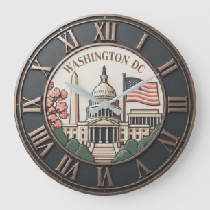 Washington D.C. Capitol & American Flag Large Clock