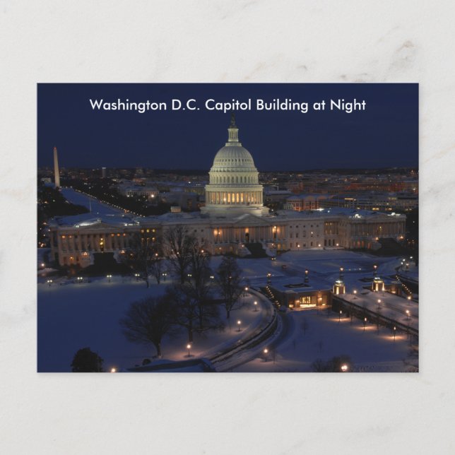 Washington D.C. Capitol Building in Winter Night Postcard (Front)