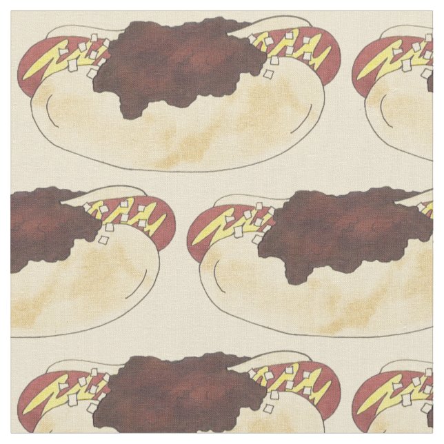 Washington D.C. Half Smoke Sausage Chilli Hot Dog Fabric (Close Up)