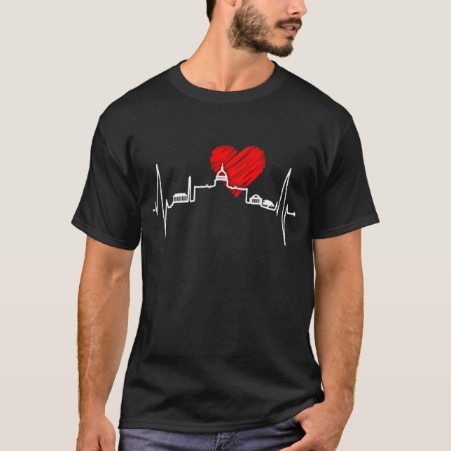 Washington D.C. Skyline Heartbeat Heart I Love DC T-Shirt (Front)