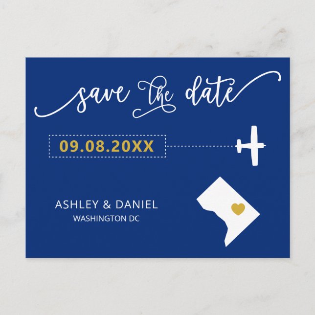 Washington D.C. Wedding Save the Date Map Postcard (Front)