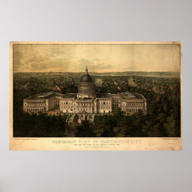 Washington DC 1857 Antique Panoramic Map Poster (Front)