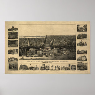 Washington DC 1860 Antique Panoramic Map Poster