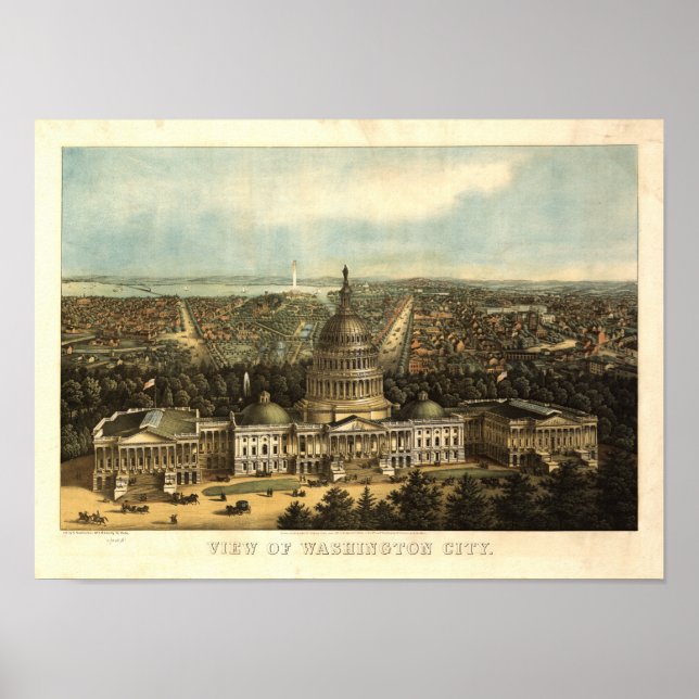 Washington DC 1871 Antique Panoramic Map Poster (Front)