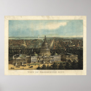 Washington DC 1871 Antique Panoramic Map Poster