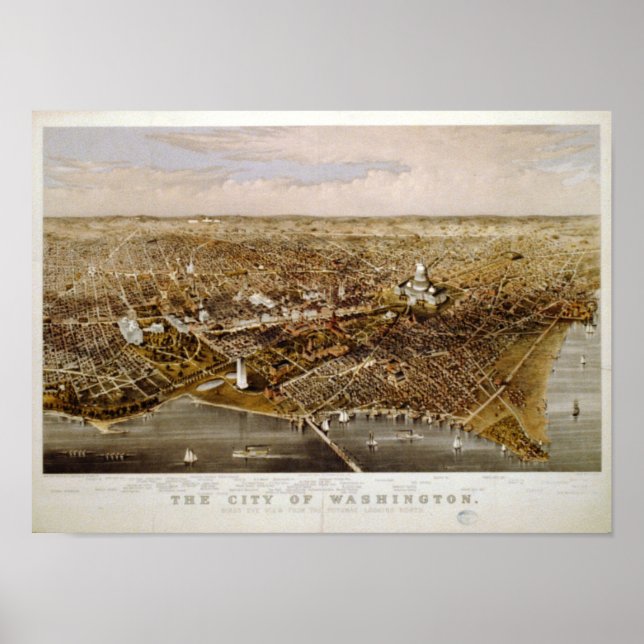 Washington DC 1880 Antique Panoramic Map Poster (Front)